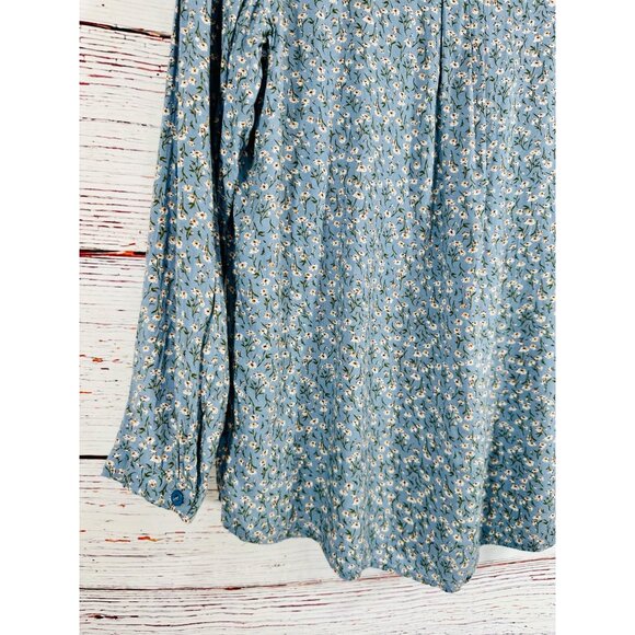 Suzanne Betro Blue Floral Long Sleeve Boho Blouse Womens XL Lightweight Rayon To - Picture 8 of 9